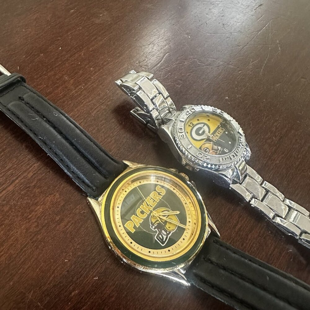 Lot Of 2 Green Bay Packers Watches Stainless Steel Leather His and Hers Vintage